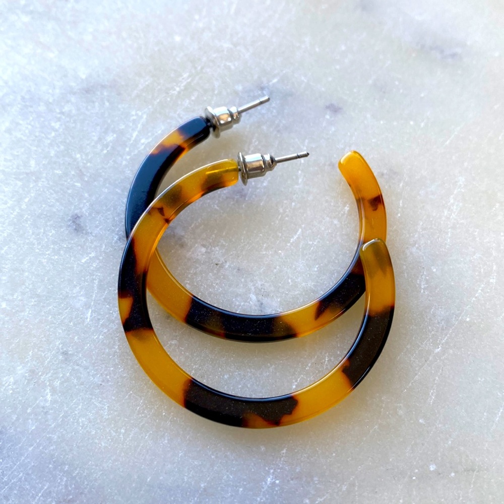 Sterling Silver -Tortoise Acetate Hoops